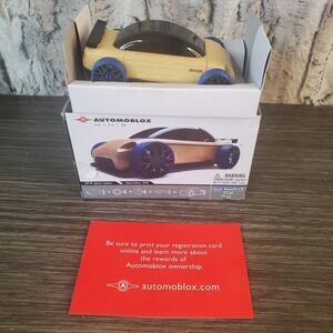 AUTOMOBLOX S9R Sport Sedan Mini Wooden Toy Car Blue Wheels